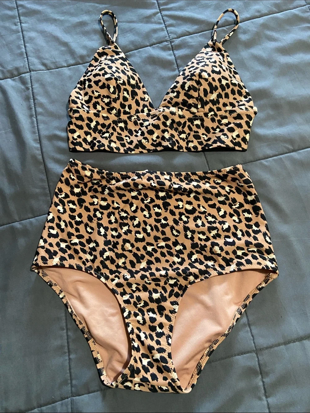 aerie Leopard-Print Bandeau Bralette & High-Waist Bottoms - Tan/Black